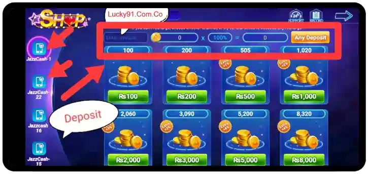 Deposit in Lucky 91