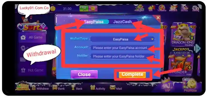 Withdraw into Lucky 91